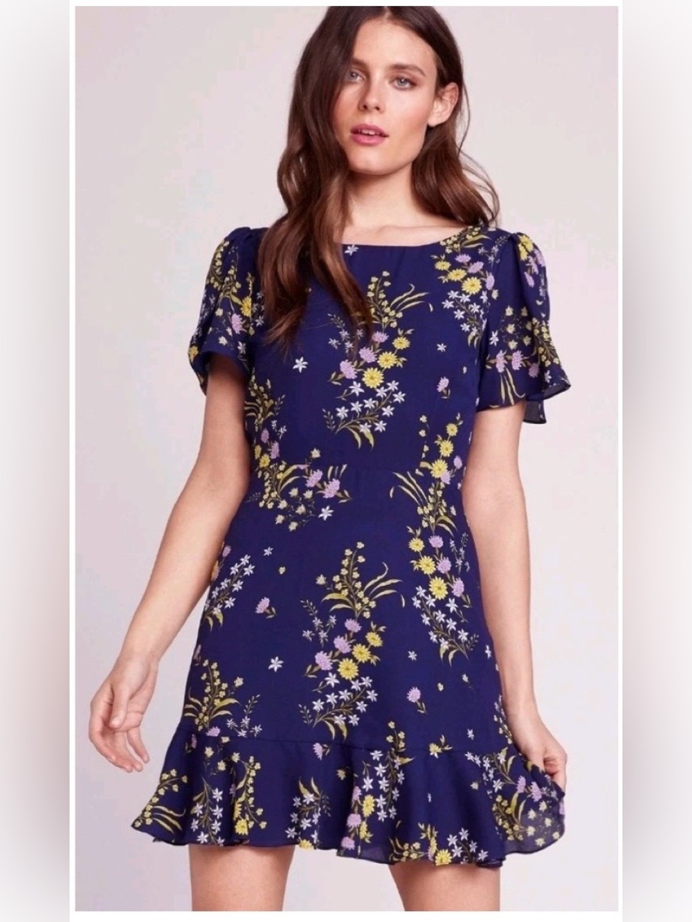 BB Dakota Navy Floral Dress with Yellow & Lilac Accents